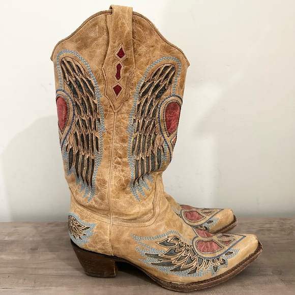 Corral Shoes - Corral Vintage A1976 Heart Peace & Angel Wing Western Cowboy Boots Size 10